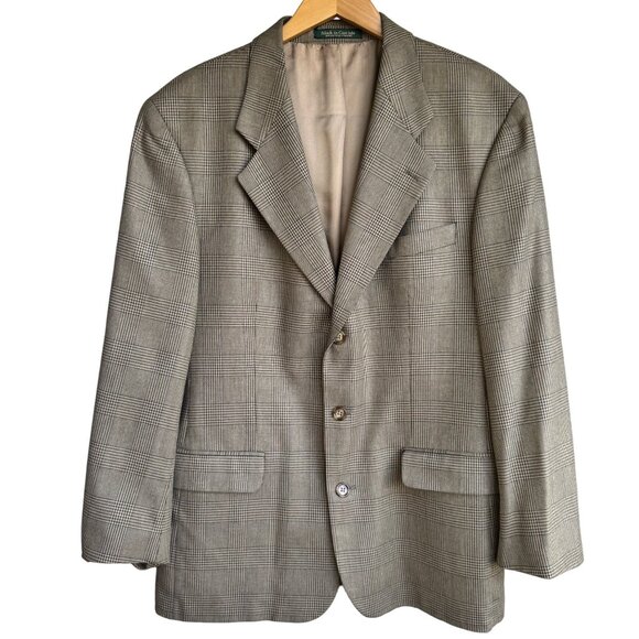 Brandini Le Collezioni Mens 41R Wool Silk Plaid Blazer Two Button Brown Canada - Picture 1 of 13